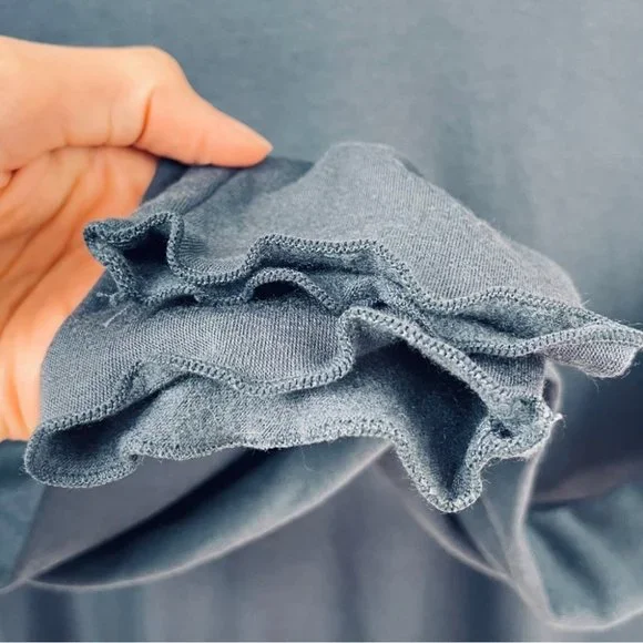 OAK + FORT Blue Lettuce Trim Crop Turtleneck Top Size M - Picture 3 of 5